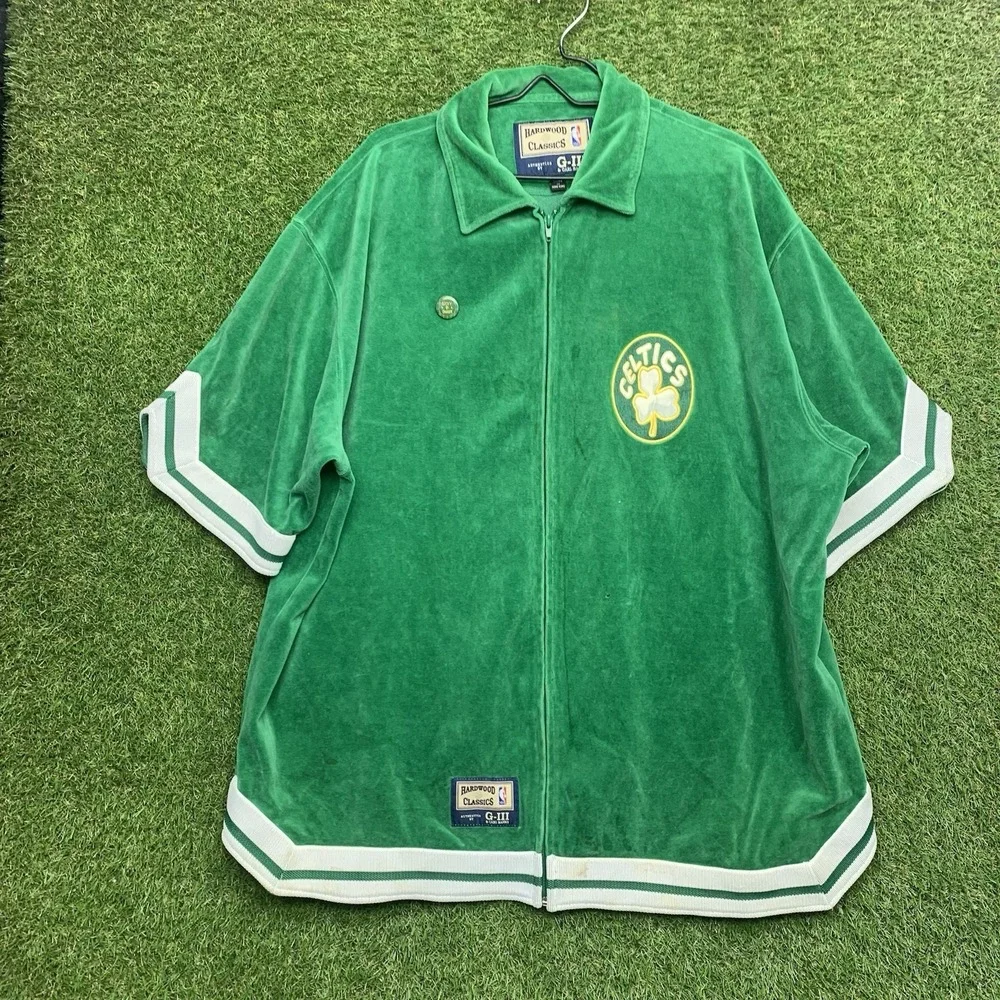 Boston Celtics Jacket Mens 2XL Green White NBA Basketball Velour Full Zip Warmup